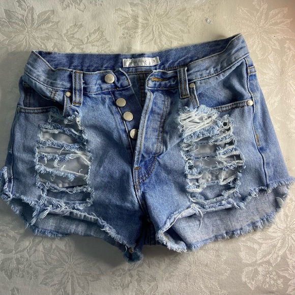Mink Pink Destroyed High Rise Shorts - Picture 2 of 3